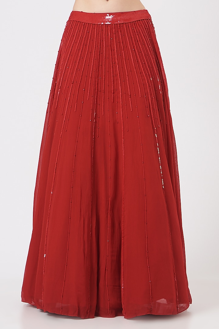 Red Georgette Embroidered Wedding Lehenga Set by Vaarha at Pernia's Pop Up Shop