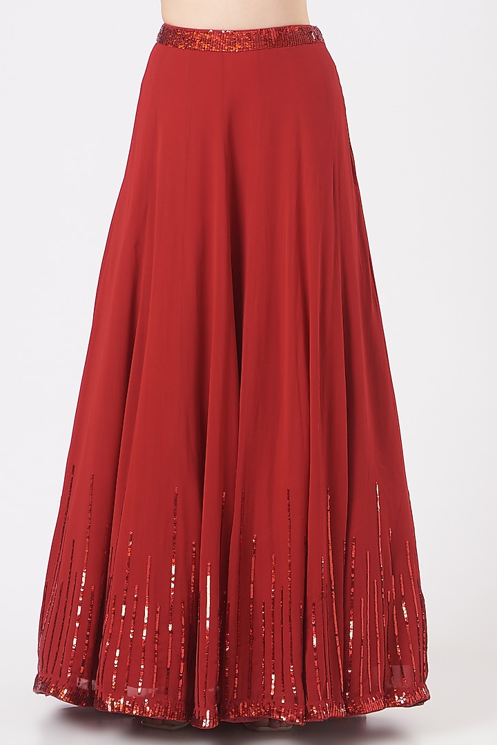 Red Georgette Aari Embroidered Wedding Lehenga Set by Vaarha at Pernia's Pop Up Shop