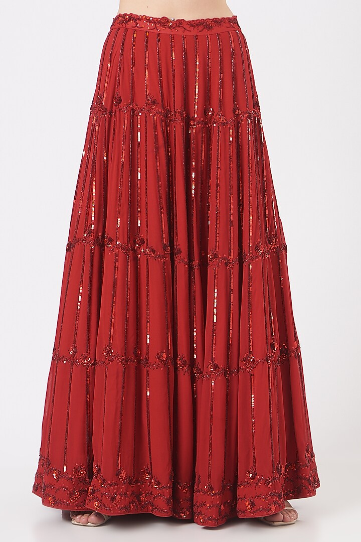 Red Viscose Sequins Embroidered Wedding Lehenga Set by Vaarha at Pernia's Pop Up Shop