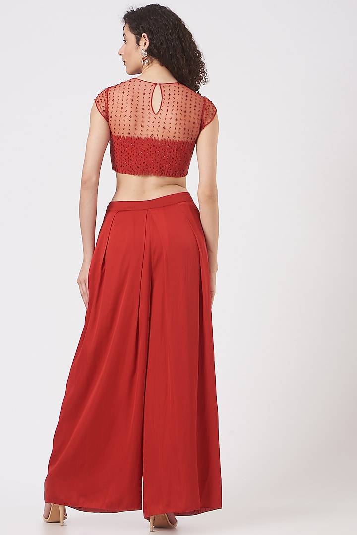 Red Viscose Georgette Pant Set by Vaarha at Pernia's Pop Up Shop