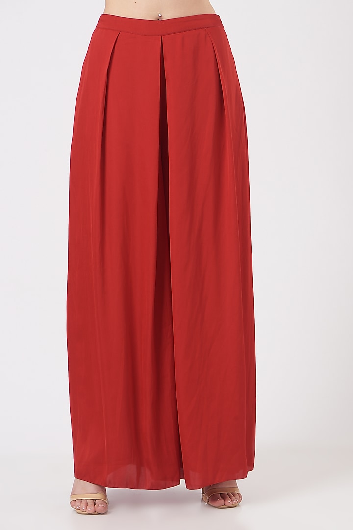 Red Viscose Georgette Pant Set by Vaarha at Pernia's Pop Up Shop