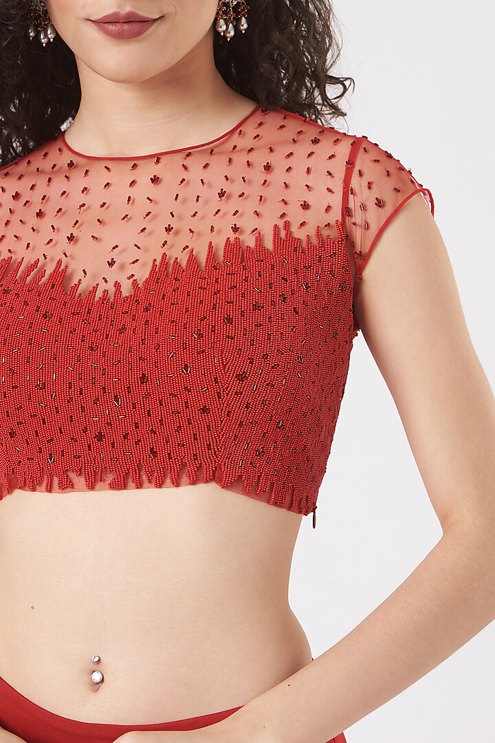Red Viscose Georgette Pant Set by Vaarha at Pernia's Pop Up Shop