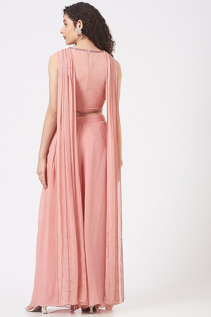 Blush Pink Viscose Georgette Pant Set by Vaarha at Pernia's Pop Up Shop