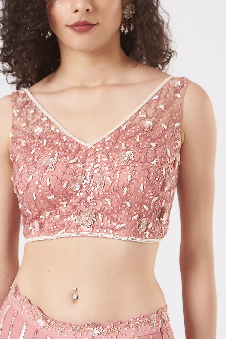 Blush Pink Embroidered Wedding Lehenga Set by Vaarha at Pernia's Pop Up Shop