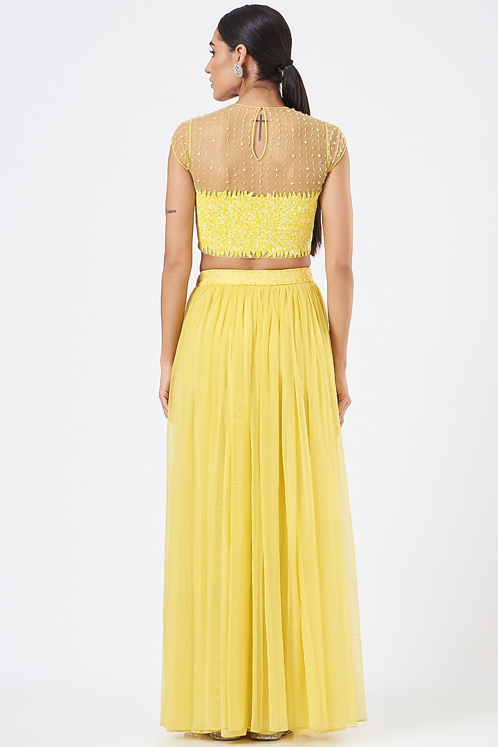 Yellow Viscose Georgette Wedding Lehenga Set by Vaarha at Pernia's Pop Up Shop