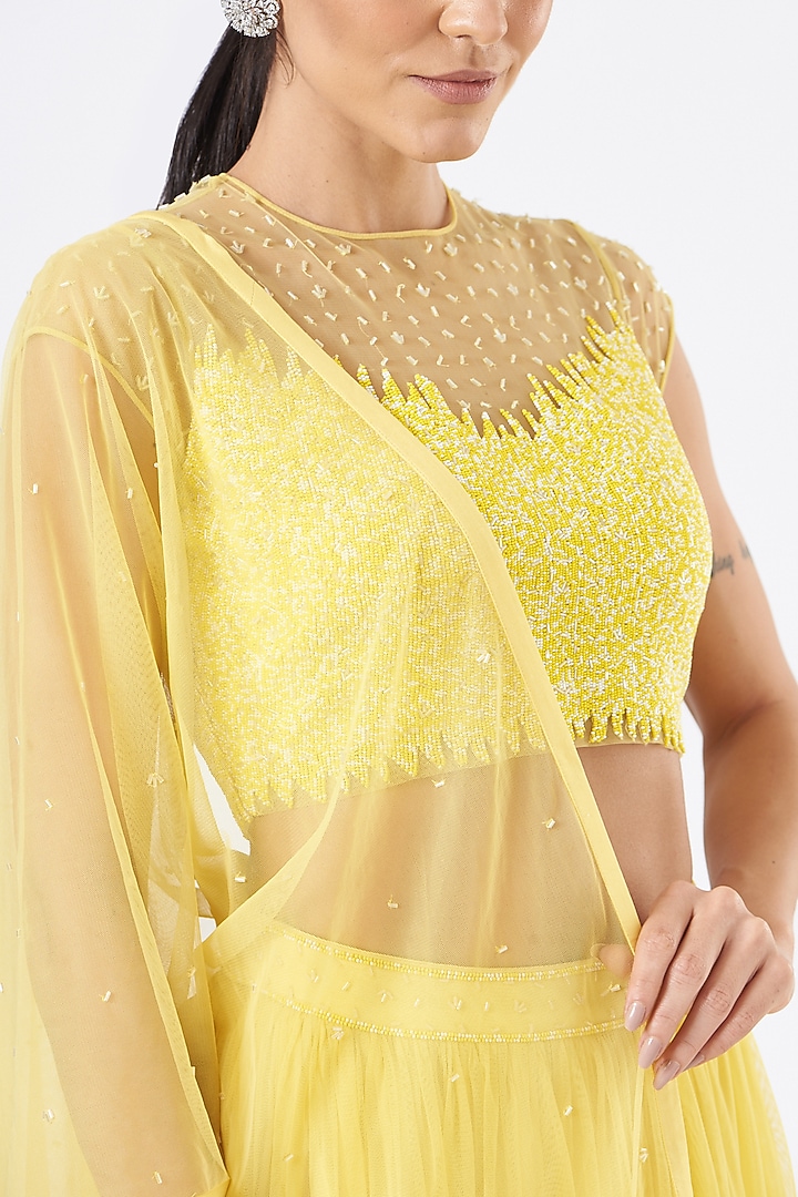Yellow Viscose Georgette Wedding Lehenga Set by Vaarha at Pernia's Pop Up Shop
