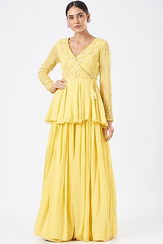 Yellow Viscose Georgette Sharara Set by Vaarha