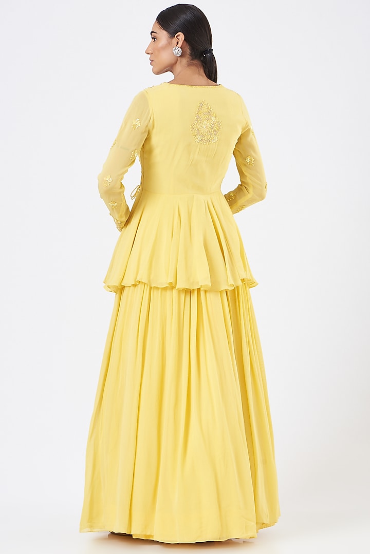 Yellow Viscose Georgette Wedding Sharara Set by Vaarha at Pernia's Pop Up Shop