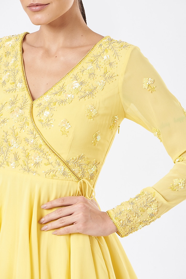 Yellow Viscose Georgette Wedding Sharara Set by Vaarha at Pernia's Pop Up Shop