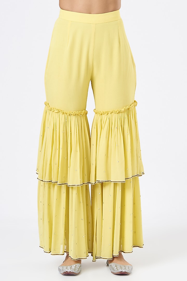 Yellow Embroidered Wedding Sharara Set by Vaarha at Pernia's Pop Up Shop