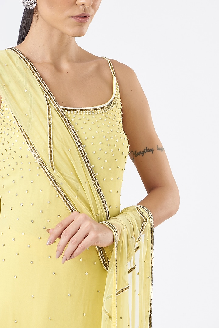 Yellow Embroidered Wedding Sharara Set by Vaarha at Pernia's Pop Up Shop