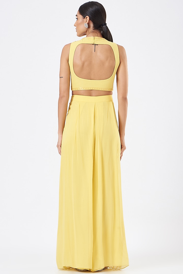Yellow Viscose Georgette Palazzo Pant Set by Vaarha at Pernia's Pop Up Shop