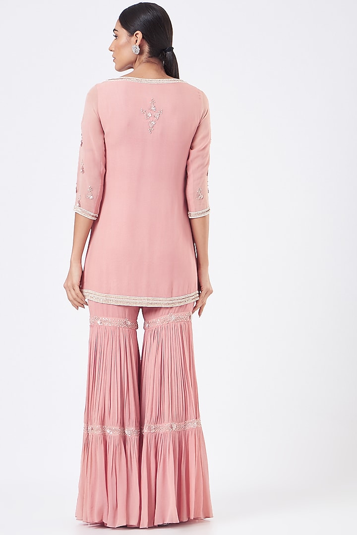 Old Rose Embroidered Wedding Sharara Set by Vaarha at Pernia's Pop Up Shop