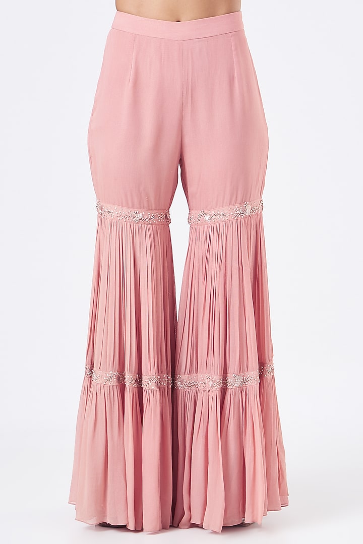 Old Rose Embroidered Wedding Sharara Set by Vaarha at Pernia's Pop Up Shop