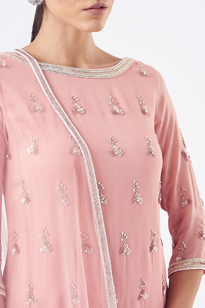 Old Rose Embroidered Wedding Sharara Set by Vaarha at Pernia's Pop Up Shop
