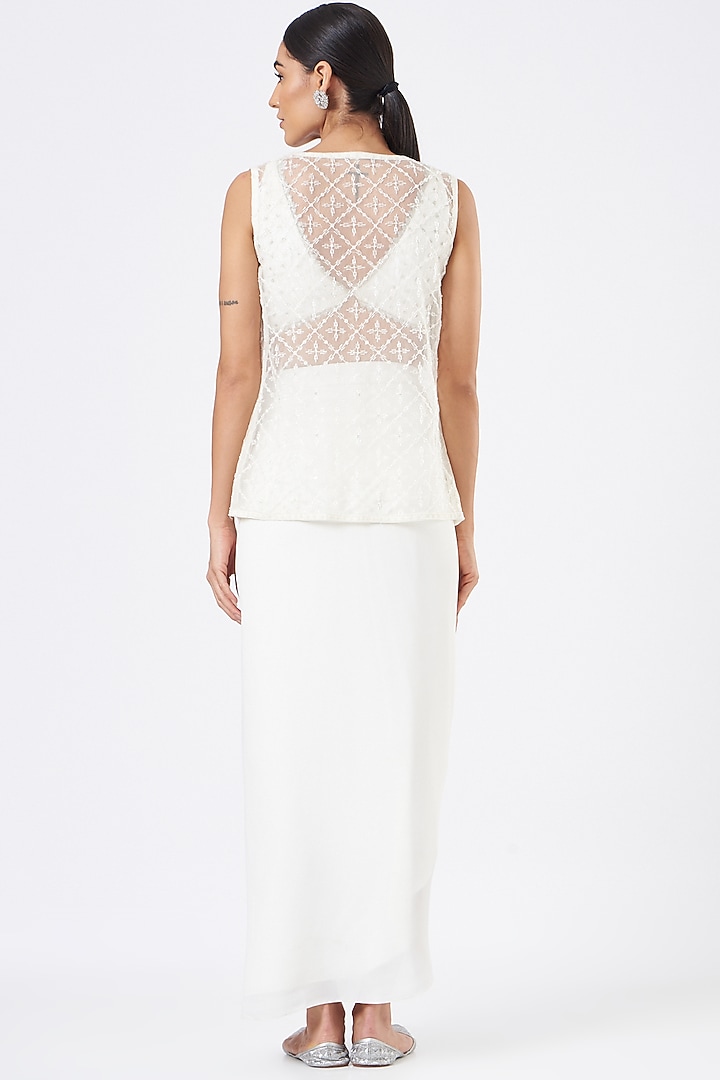 White Viscose Georgette Skirt Set by Vaarha at Pernia's Pop Up Shop