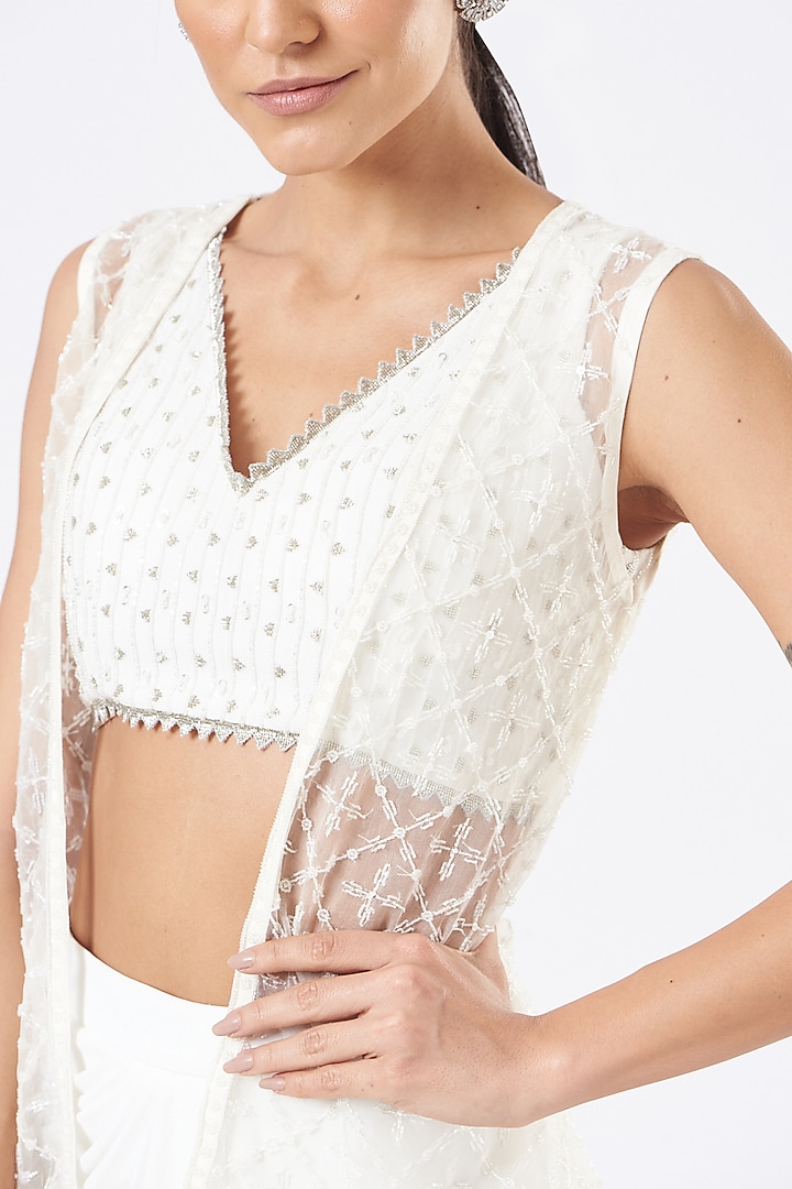 White Viscose Georgette Skirt Set by Vaarha at Pernia's Pop Up Shop