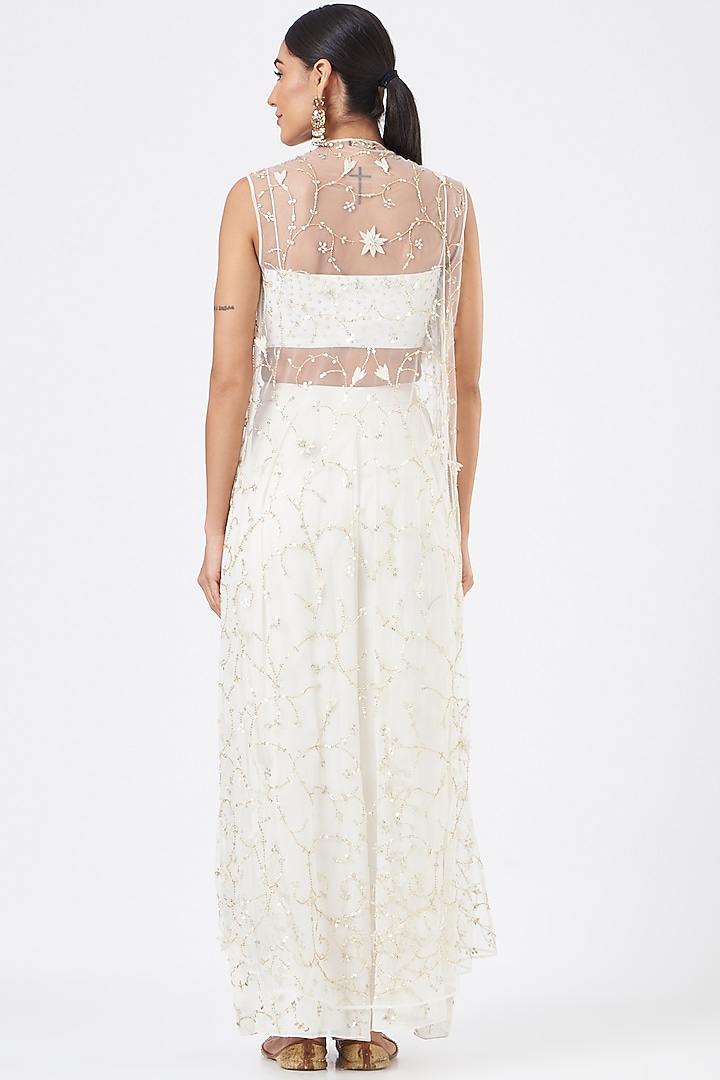 White Embroidered Wedding Sharara Set by Vaarha at Pernia's Pop Up Shop
