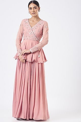 Dusty Rose Viscose Georgette Sharara Set by Vaarha