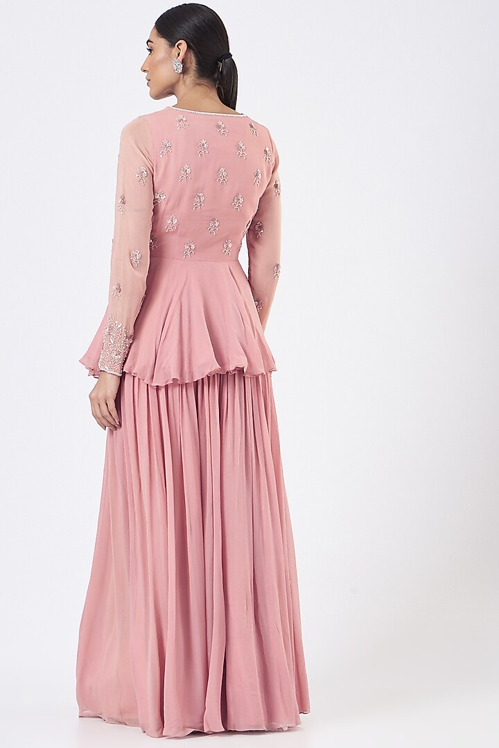 Dusty Rose Viscose Georgette Wedding Sharara Set by Vaarha at Pernia's Pop Up Shop