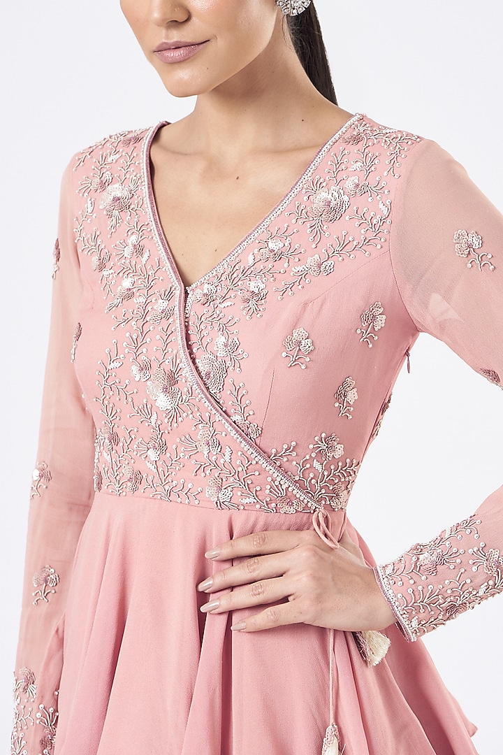 Dusty Rose Viscose Georgette Wedding Sharara Set by Vaarha at Pernia's Pop Up Shop