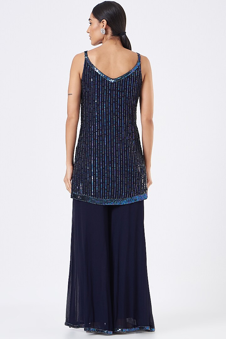 Blue Flared Wedding Sharara Set by Vaarha at Pernia's Pop Up Shop