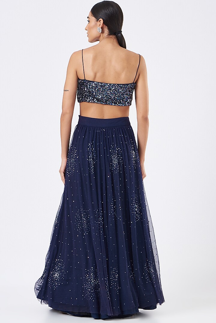 Blue Embroidered Wedding Lehenga Set by Vaarha at Pernia's Pop Up Shop