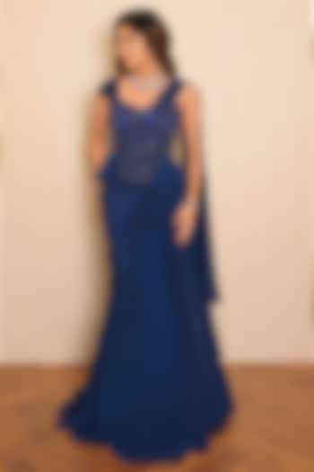 Blue Crepe Mermaid Draped  dulhan bday 22 may Lehenga Set by Vridhi Somaani at Pernia's Pop Up Shop