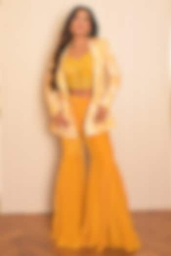 Yellow Crepe Flared Pant Set by Vridhi Somaani at Pernia's Pop Up Shop