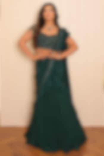 Dark Green Crepe Mermaid Draped Wedding Lehenga Set by Vridhi Somaani at Pernia's Pop Up Shop