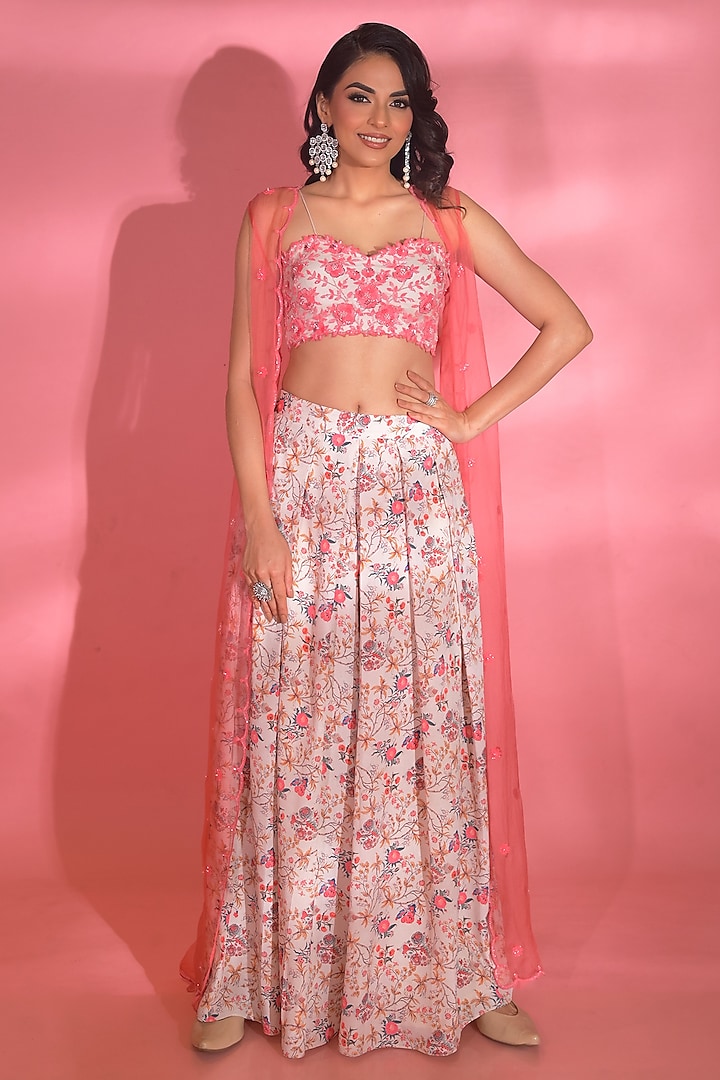 Pink Pure Organza Cutdana Embroidered Jacket Set by Vridhi Somaani at Pernia's Pop Up Shop