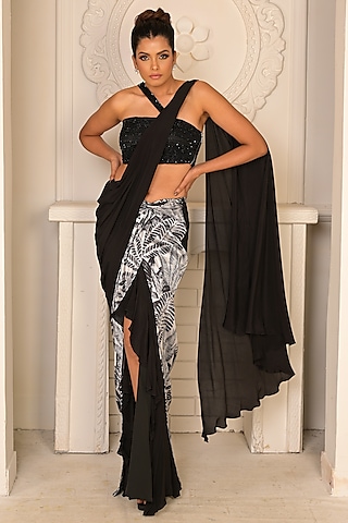 Buy Party Wear Black Net Saree for Women Online from India's