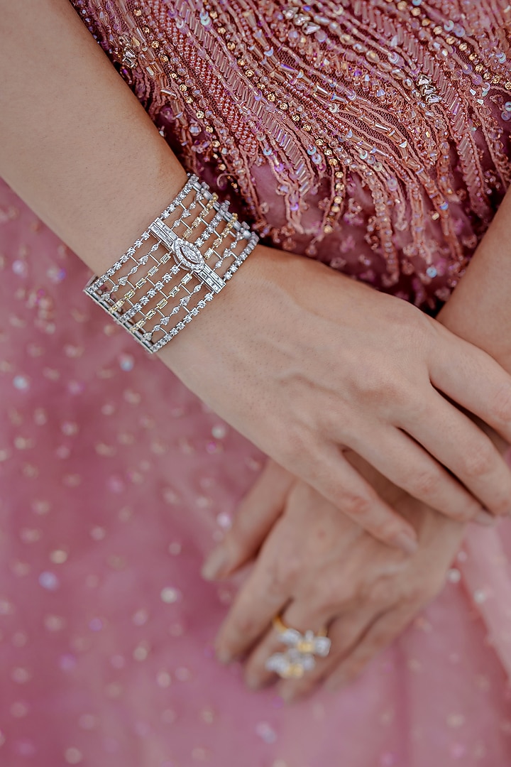 Pink Satin Organza Crystal Hand Embroidered Wedding Gown by Vridhi Somaani at Pernia's Pop Up Shop
