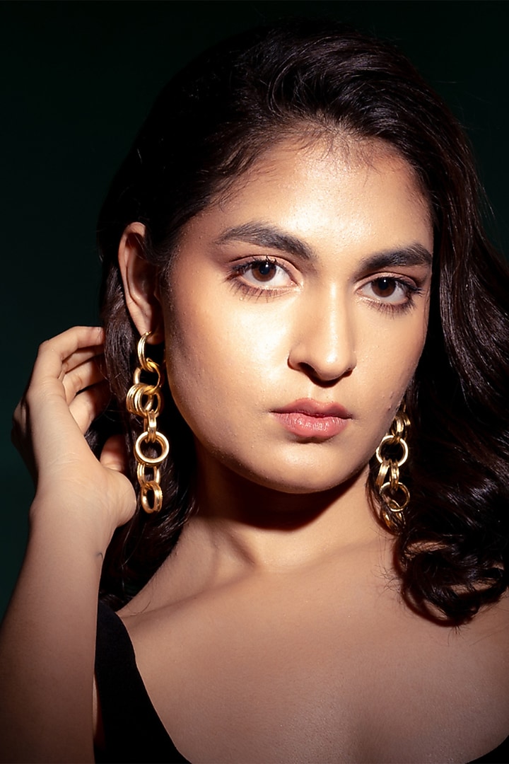 Gold Plated Zircon Dangler Earrings by Virago Jewellery at Pernia's Pop Up Shop