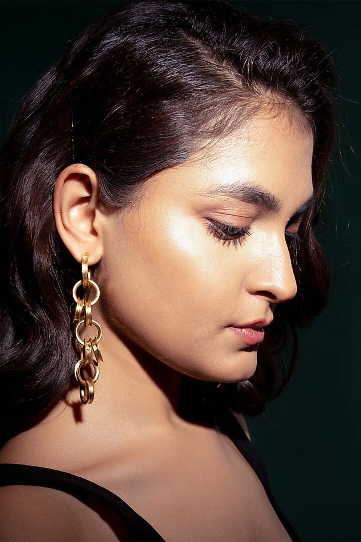 Gold Plated Zircon Dangler Earrings by Virago Jewellery at Pernia's Pop Up Shop