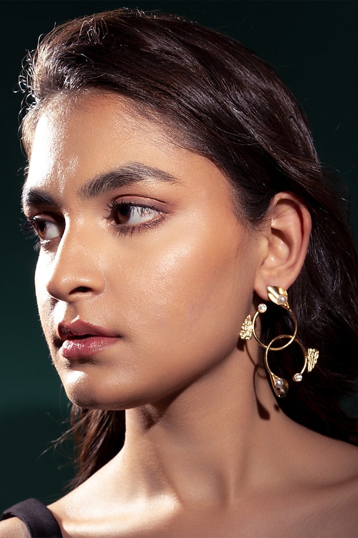 Gold Plated Zircon Dangler Earrings by Virago Jewellery at Pernia's Pop Up Shop