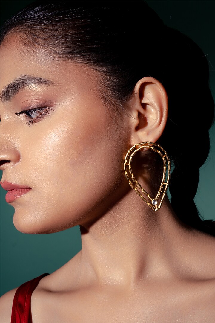 Gold Plated Zircon Dangler Earrings by Virago Jewellery at Pernia's Pop Up Shop
