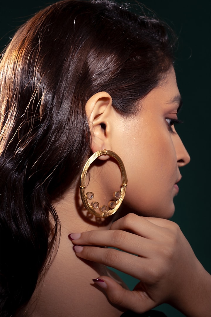Gold Plated Zircon Dangler Earrings by Virago Jewellery
