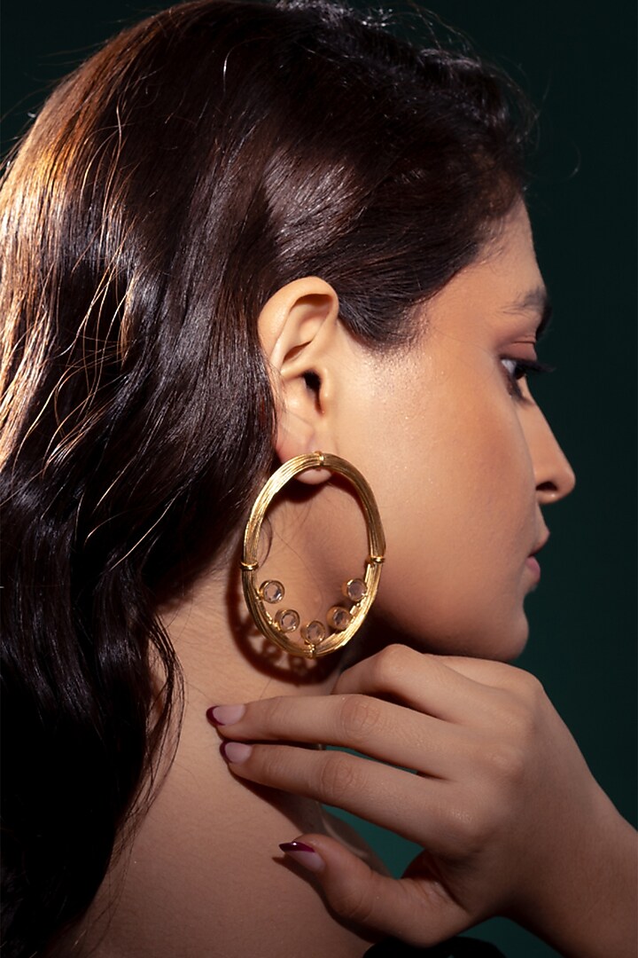 Gold Plated Zircon Dangler Earrings by Virago Jewellery at Pernia's Pop Up Shop