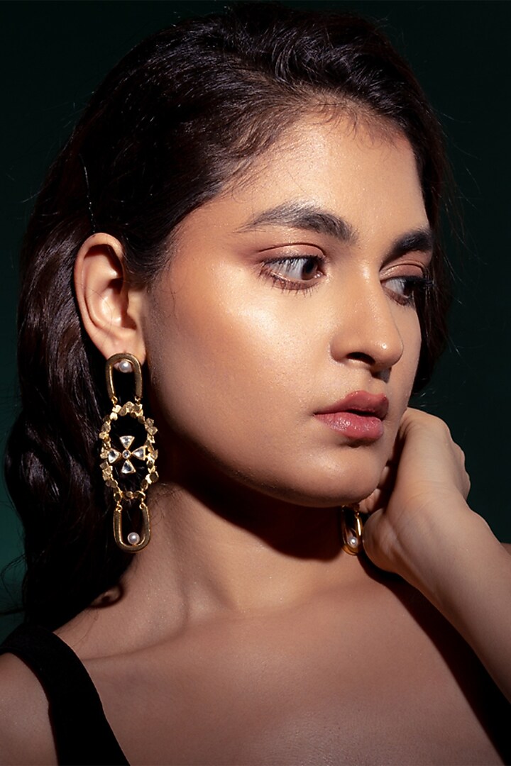 Gold Plated Zircon Dangler Earrings by Virago Jewellery at Pernia's Pop Up Shop