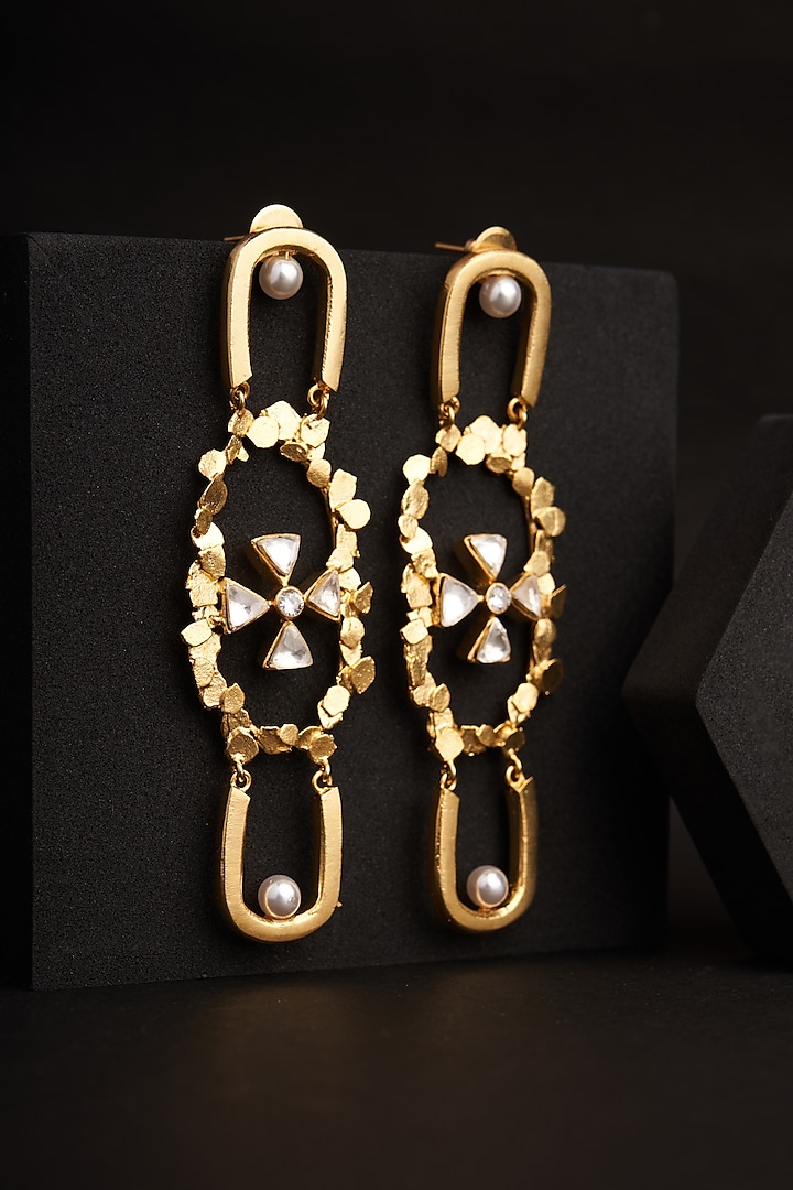 Gold Plated Zircon Dangler Earrings by Virago Jewellery at Pernia's Pop Up Shop