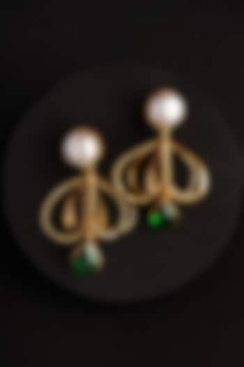 Gold Plated Pearl & Zircon Dangler Earrings by Virago Jewellery at Pernia's Pop Up Shop