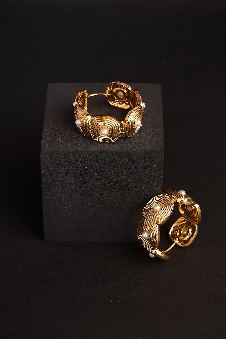 Gold Plated Pearl & Zircon Hoop Earrings by Virago Jewellery at Pernia's Pop Up Shop