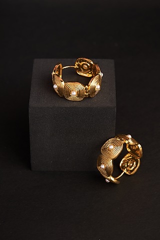 Gold Plated Pearl & Zircon Hoop Earrings by Virago Jewellery