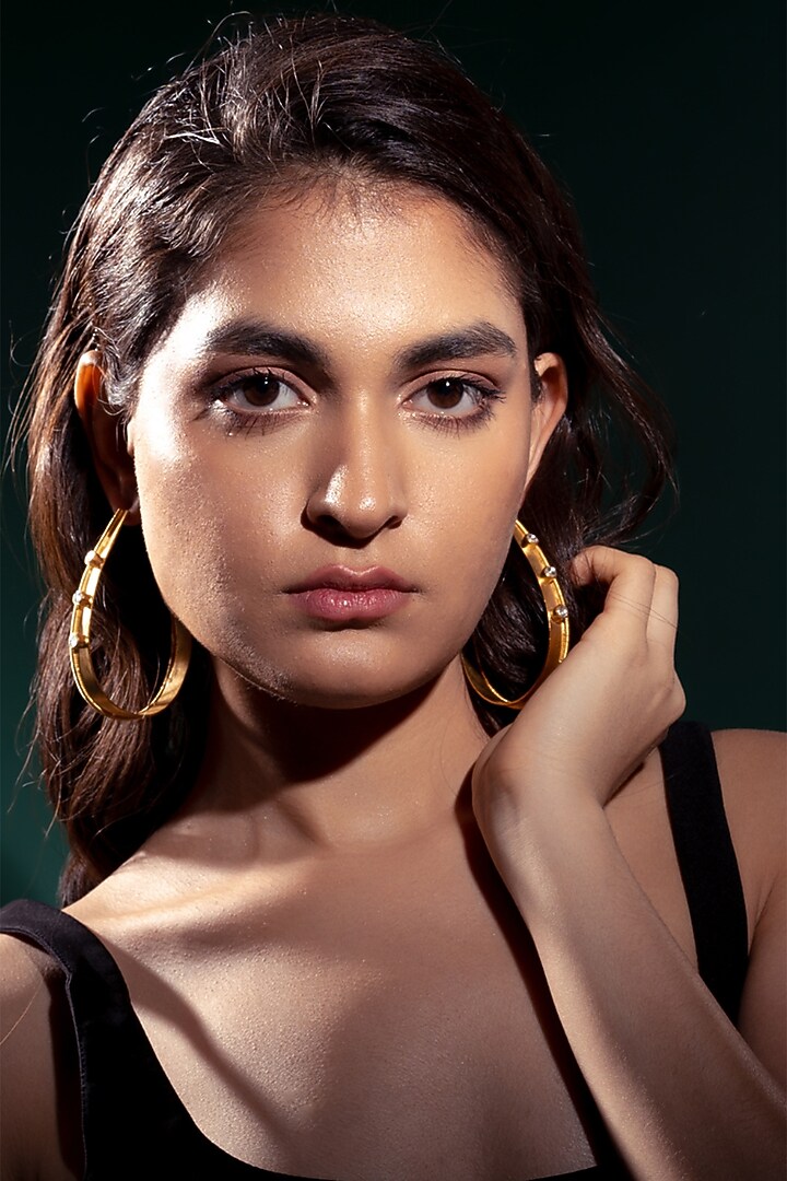 Gold Plated Pearl & Zircon Hoop Earrings by Virago Jewellery at Pernia's Pop Up Shop