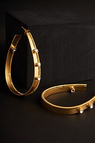 Gold Plated Pearl & Zircon Hoop Earrings by Virago Jewellery