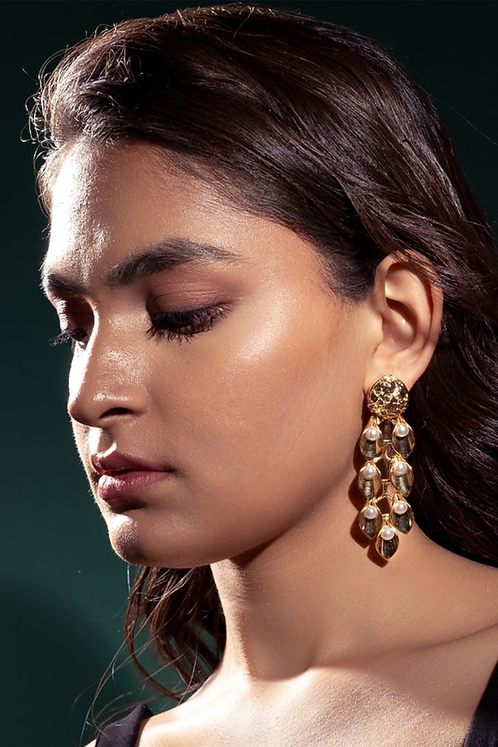 Gold Plated Zircon Dangler Earrings by Virago Jewellery at Pernia's Pop Up Shop