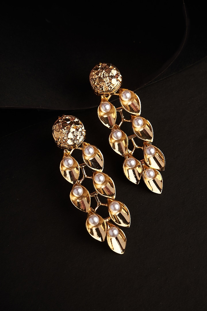 Gold Plated Zircon Dangler Earrings by Virago Jewellery at Pernia's Pop Up Shop