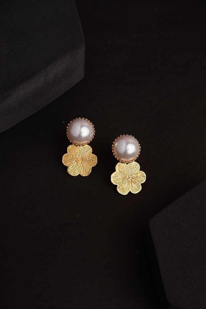 Gold Plated Pearl & Zircon Stud Earrings by Virago Jewellery at Pernia's Pop Up Shop