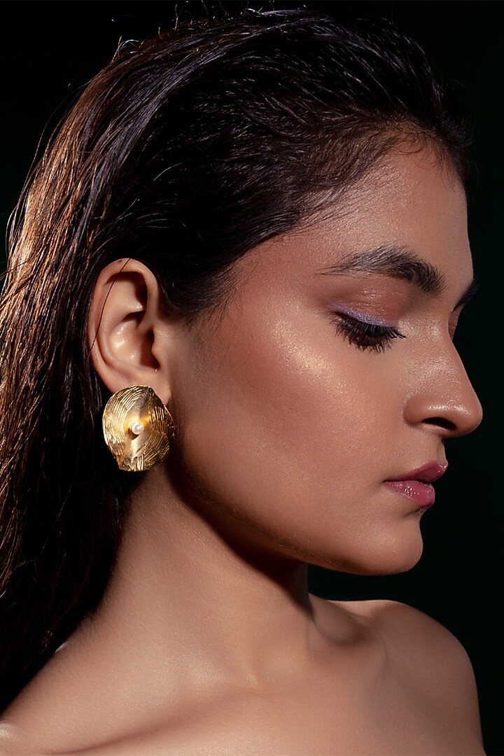 Gold Plated Pearl & Zircon Stud Earrings by Virago Jewellery at Pernia's Pop Up Shop
